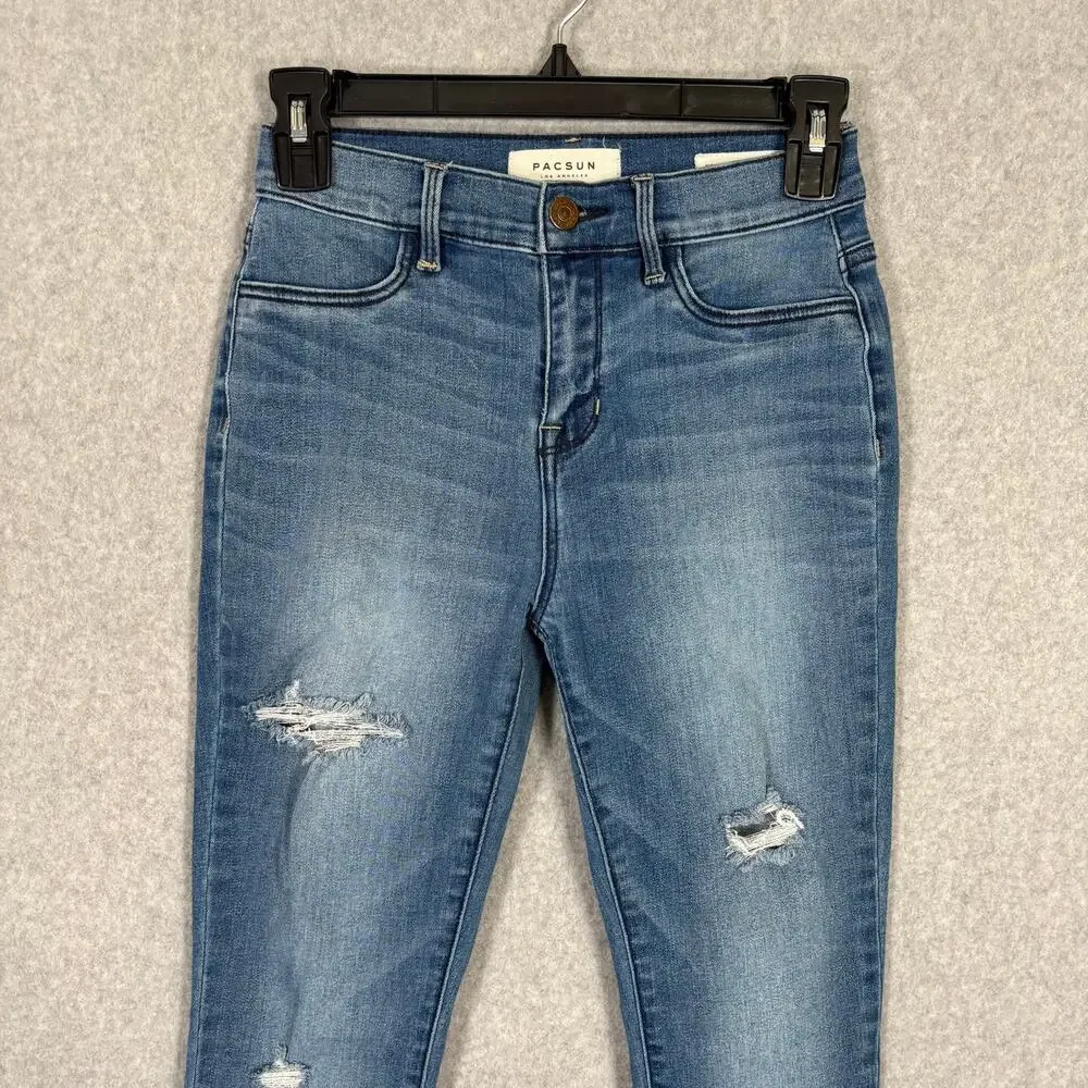 Pacsun Jeans 25 Super‎ Power Stretch Ankle Raw Frayed Hem Holes Whiskers Jegging